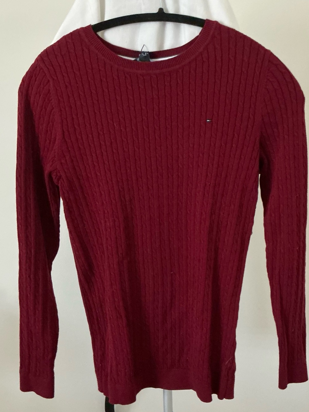 Tommy Hilfiger Wine Red Cable Knit Crew Sweater